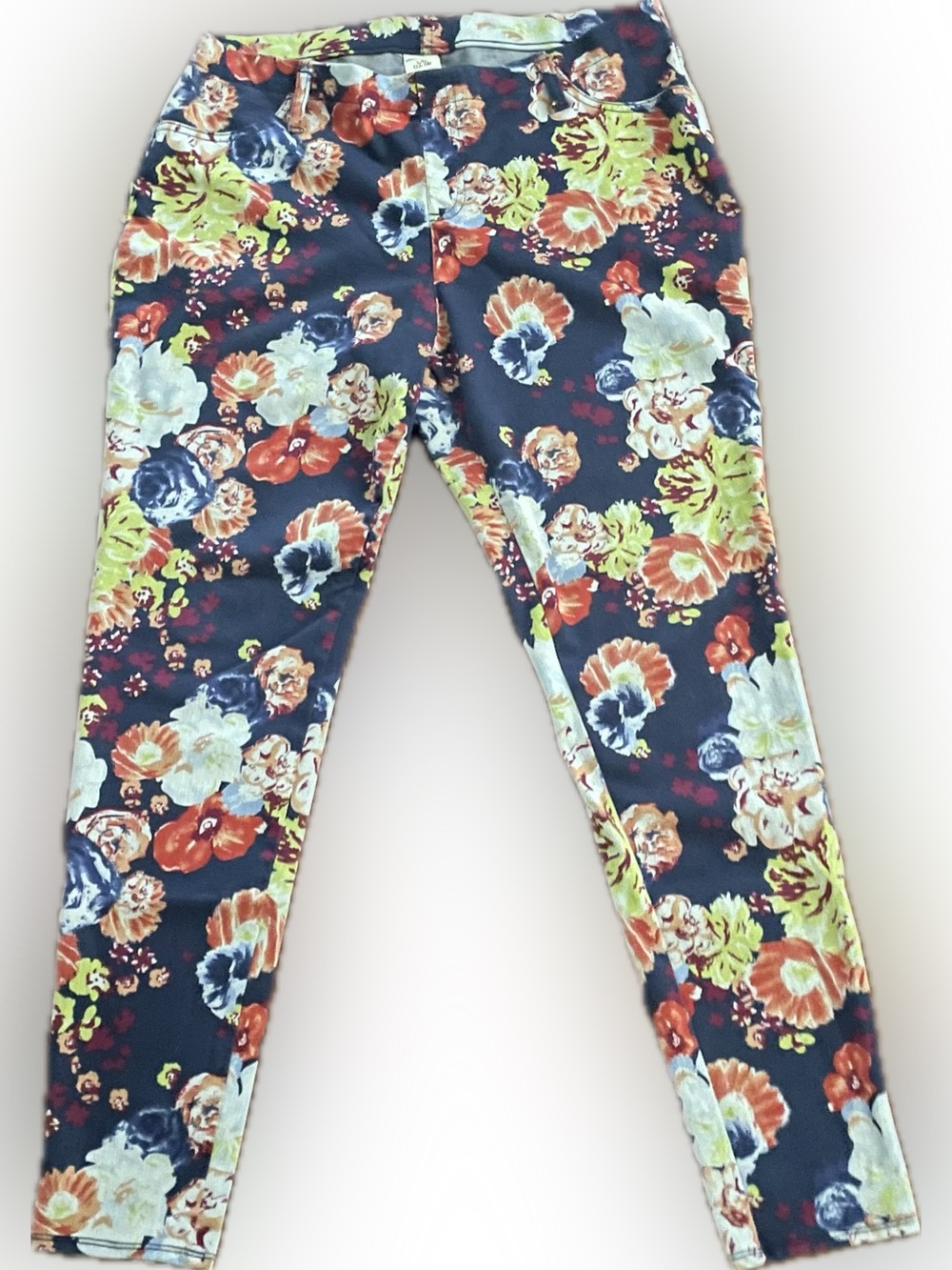 Floral Print Navy Jeggings - Women's Stretch Floral Jeggings